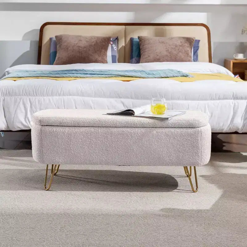 Banc de lit/coffre de rangement en fausse fourrure