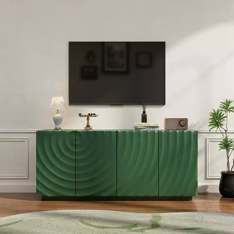 Clihome Sideboard Buffet Cabinet 59Green Accent Cabinet with 4 Doors Mid Century Modern Pantry Cabinet Console Cabinet Cabinet for Entryway