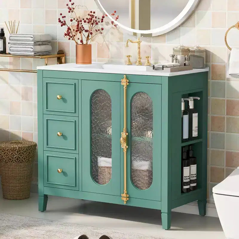 36 Bathroom Vanity Sink Combo with Storage Wood Bathroom Floor Cabinet with Drawers and Soft Close Doors