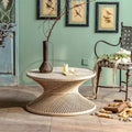 EHMKNP Natural Woven Round Rattan Coffee Table - Single Piece for Apartment Living Room Rattan End Table for Living Space