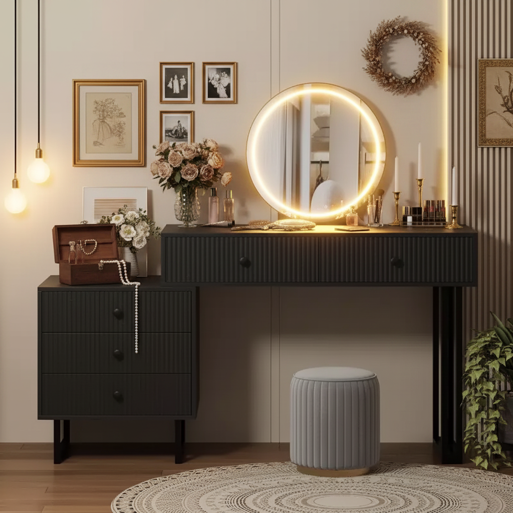 Vanity Desk with Mirror  Lights