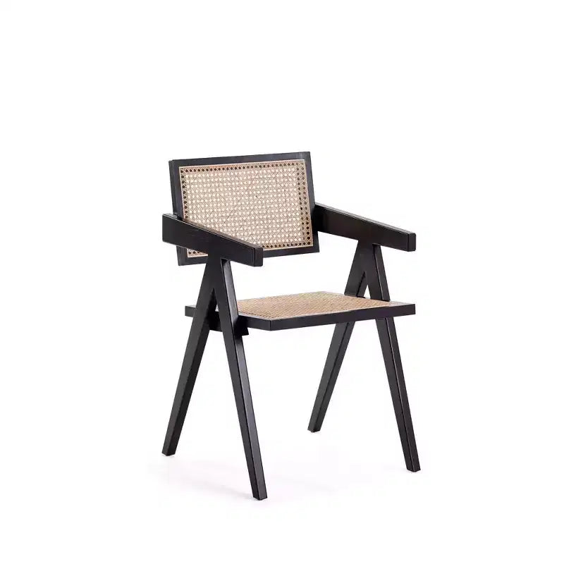Hamlet Dining Arm Chair Black/Natural Cane - Manhattan Comfort: Mid-Century Ash Wood Base No Assembly Required