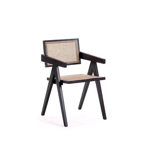 Hamlet Dining Arm Chair Black/Natural Cane - Manhattan Comfort: Mid-Century Ash Wood Base No Assembly Required