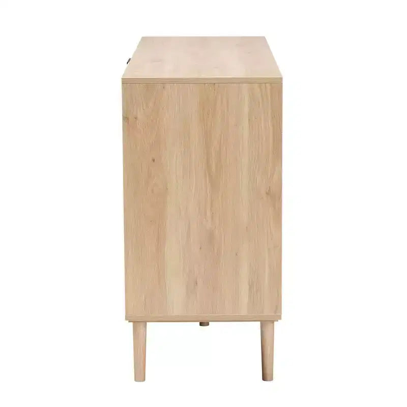 Buffet à tiroirs en bois et rotin