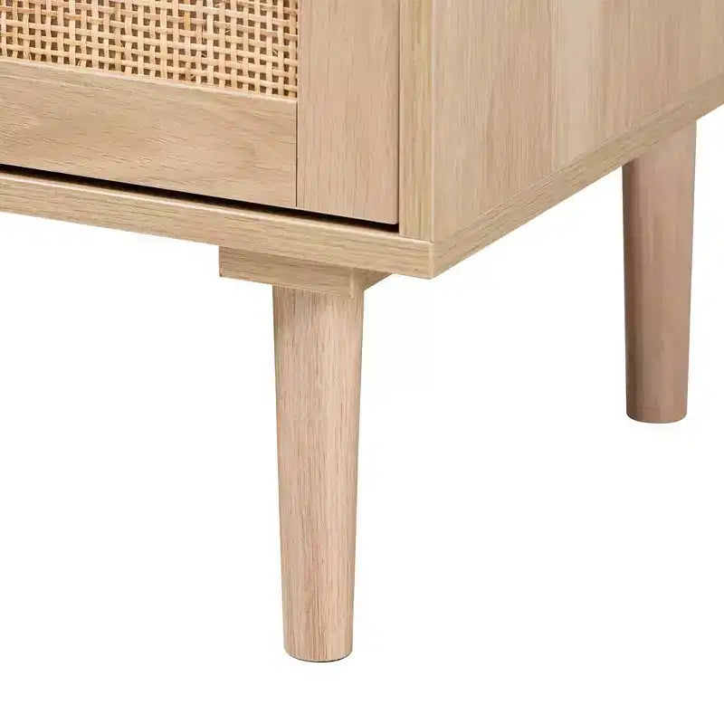 Buffet à tiroirs en bois et rotin