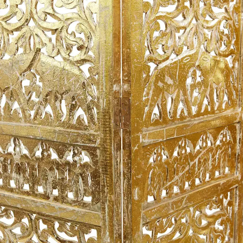 Paravent décoratif traditionnel à 4 panneaux finement sculptés
