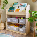 Guidecraft EdQ Book and Bin Browser: Wooden Bookcase with Tiered Shelves and Cubbies Toddler Playroom Furniture and Cube Organizer
